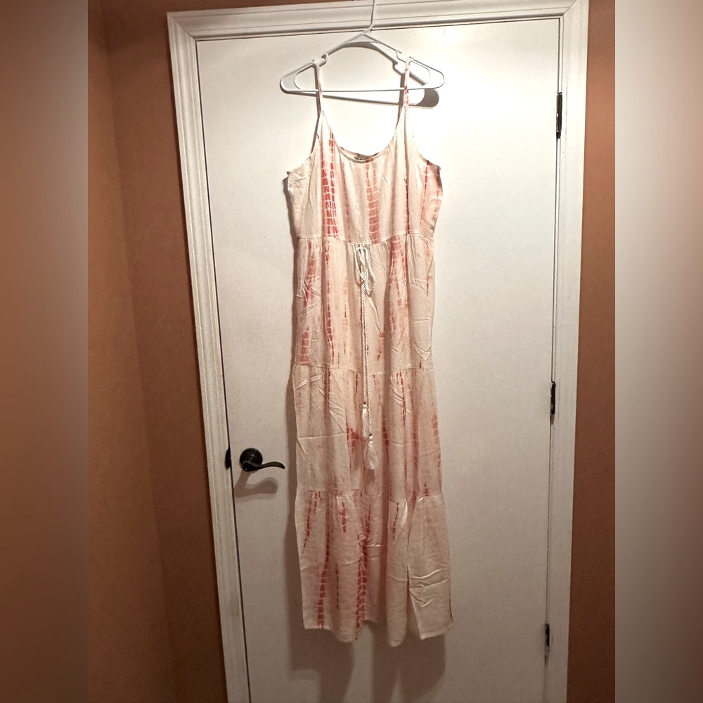 White Waves Boho Boutique White and Coral Maxi Dress